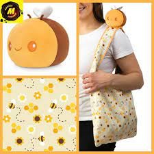 Plushie Tote Bag: Yellow Bees & Honeycomb Tote Bag + Yellow Bee Plushie TET 6081-TY-294